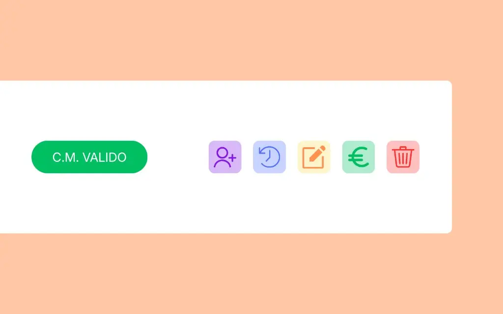 Barra azioni con badge certificato medico valido e icone per operazioni rapide